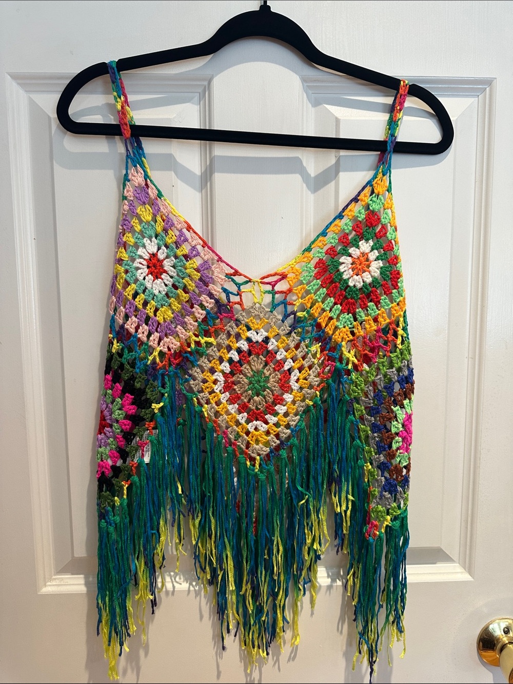 NWOT BOHO Multi-Color Crochet Fringe Tank Top SZ Asian One Size